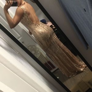 Backless Fully Sequenced Rose Gold Formal Dress